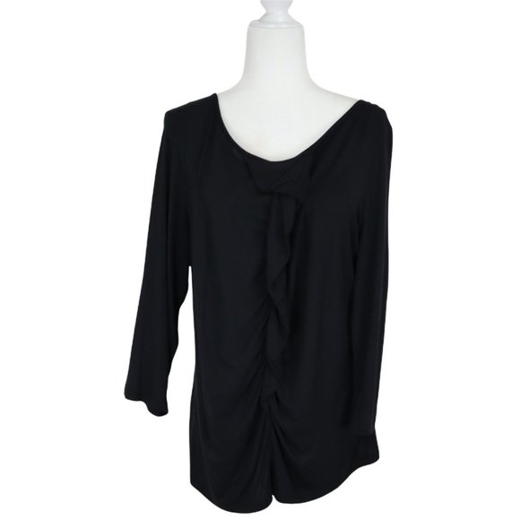 Talbots Women's Size 1X Front Ruffle Long Sleeve Black Top - Picture 1 of 5